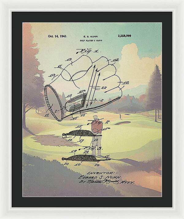 1941 Golf Glove Patent On Golf Course - Framed Print