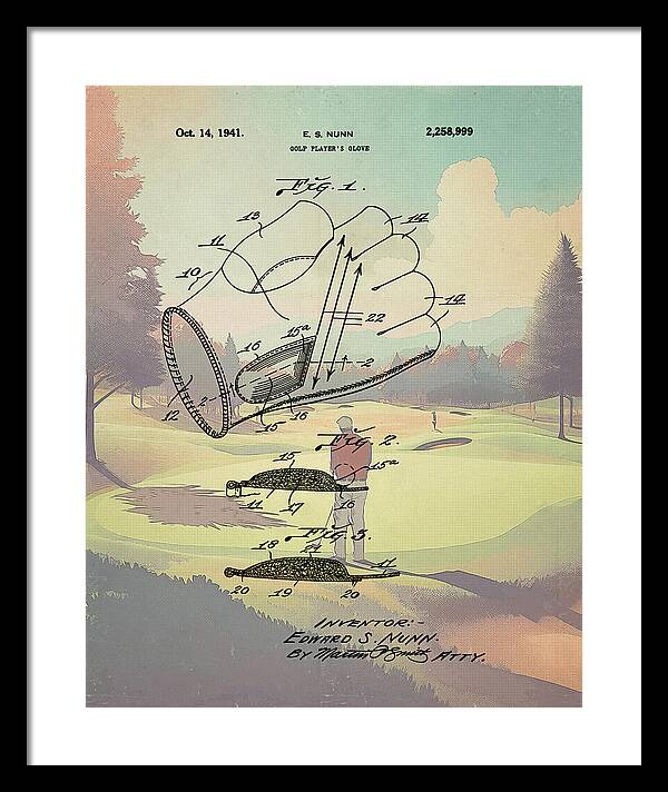 1941 Golf Glove Patent On Golf Course - Framed Print