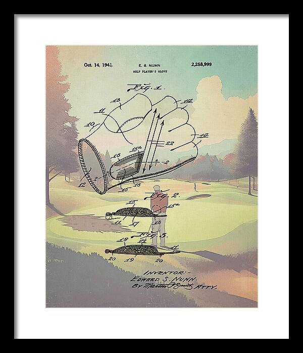 1941 Golf Glove Patent On Golf Course - Framed Print