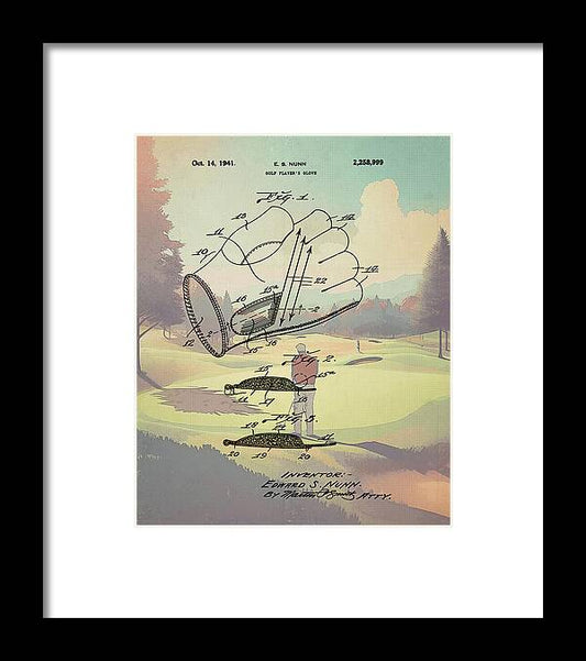 1941 Golf Glove Patent On Golf Course - Framed Print