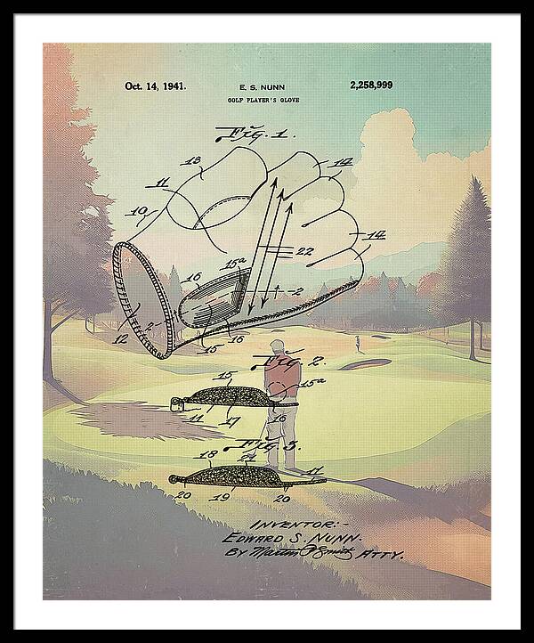 1941 Golf Glove Patent On Golf Course - Framed Print