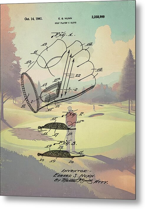 1941 Golf Glove Patent On Golf Course - Metal Print