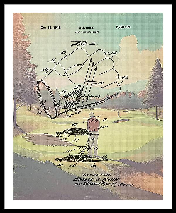 1941 Golf Glove Patent On Golf Course - Framed Print