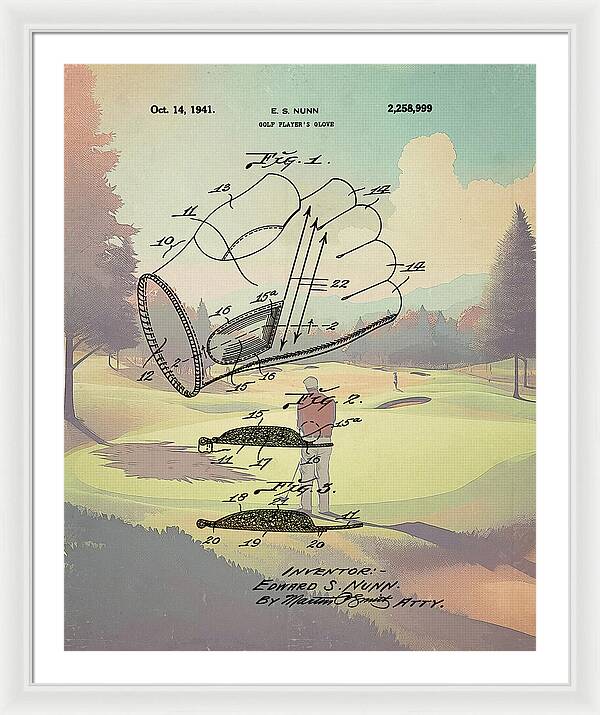 1941 Golf Glove Patent On Golf Course - Framed Print