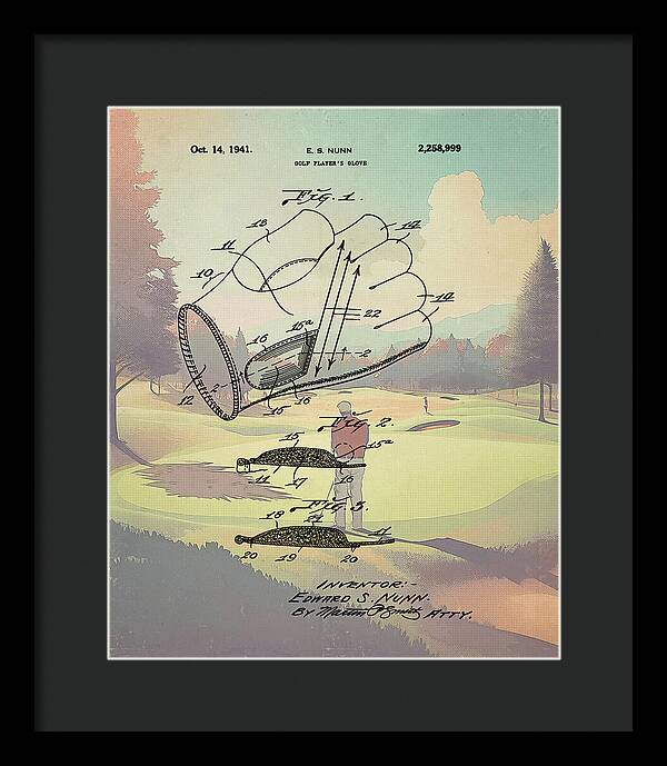 1941 Golf Glove Patent On Golf Course - Framed Print