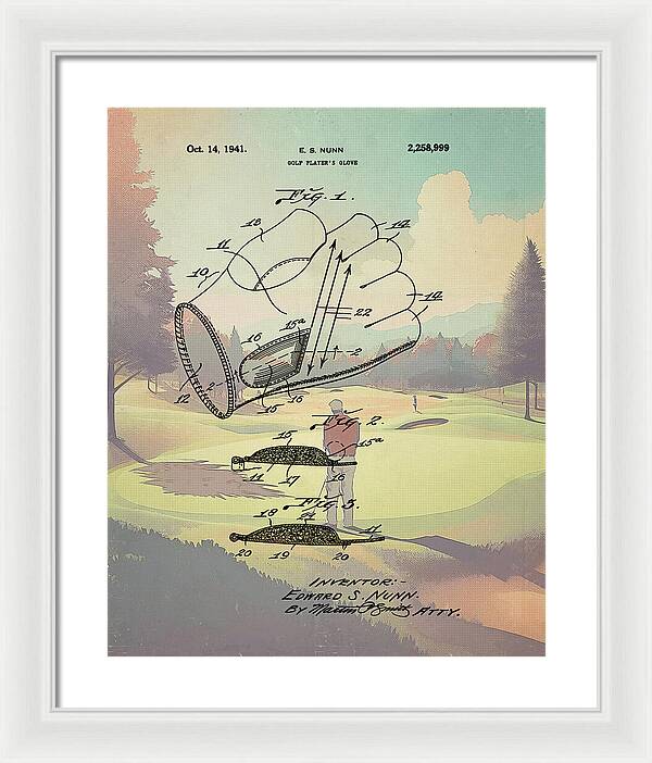 1941 Golf Glove Patent On Golf Course - Framed Print