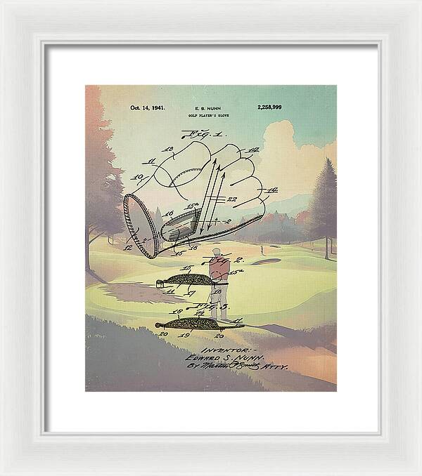 1941 Golf Glove Patent On Golf Course - Framed Print