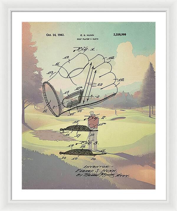 1941 Golf Glove Patent On Golf Course - Framed Print