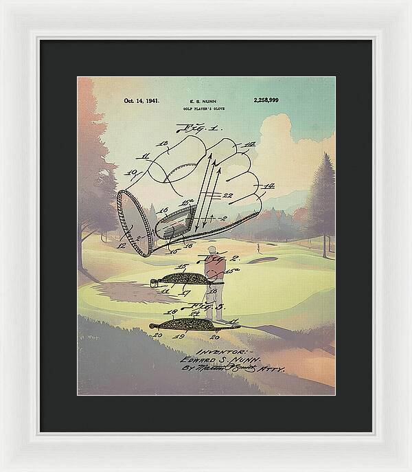 1941 Golf Glove Patent On Golf Course - Framed Print