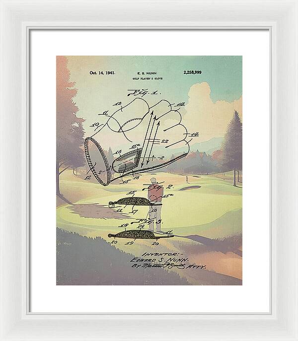 1941 Golf Glove Patent On Golf Course - Framed Print