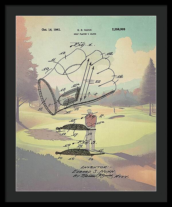 1941 Golf Glove Patent On Golf Course - Framed Print