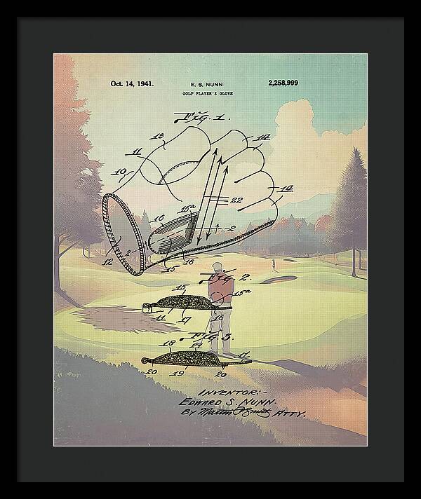 1941 Golf Glove Patent On Golf Course - Framed Print