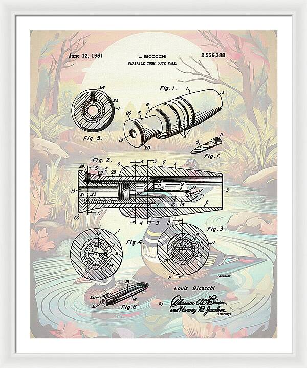 1951 Duck Call Patent - Framed Print