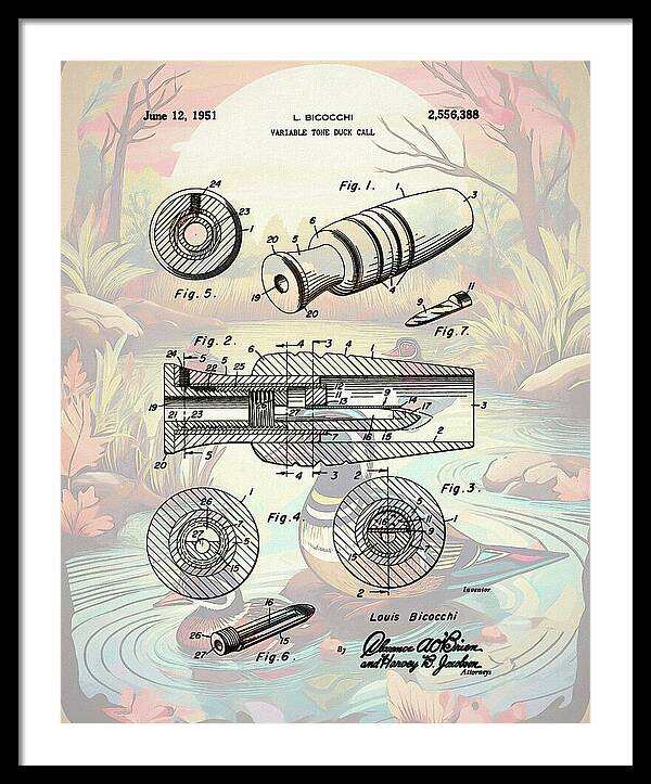 1951 Duck Call Patent - Framed Print