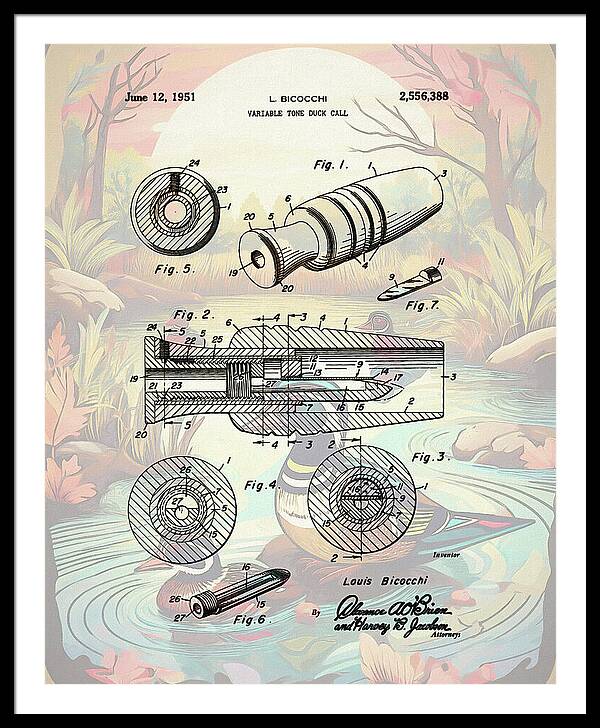 1951 Duck Call Patent - Framed Print