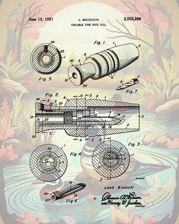 1951 Duck Call Patent - Art Print