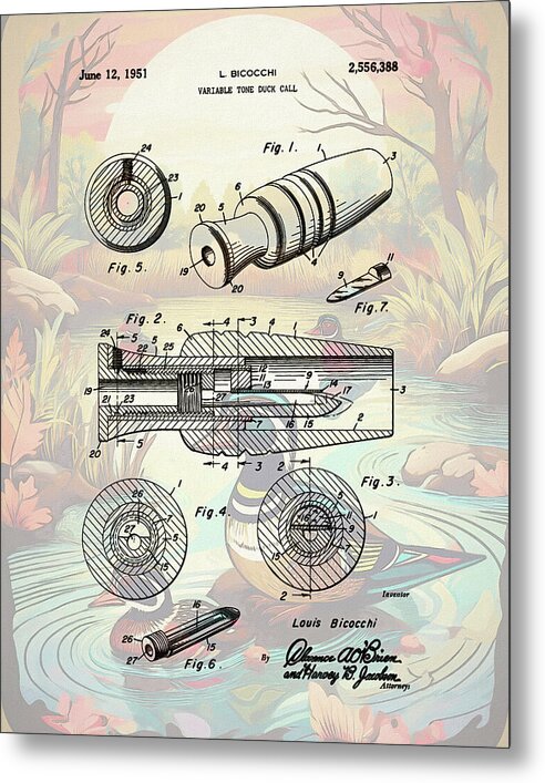 1951 Duck Call Patent - Metal Print