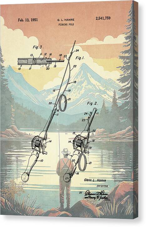 1951 Fishing Pole Patent - Canvas Print