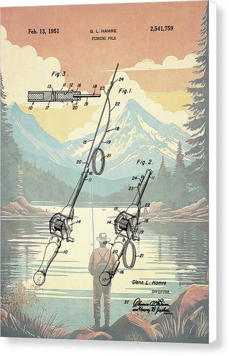 1951 Fishing Pole Patent - Canvas Print