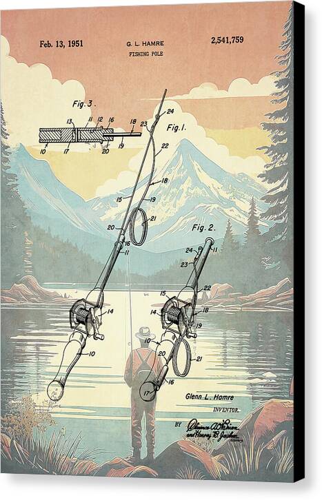 1951 Fishing Pole Patent - Canvas Print