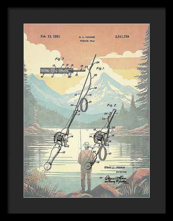 1951 Fishing Pole Patent - Framed Print