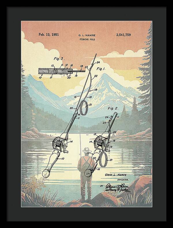 1951 Fishing Pole Patent - Framed Print