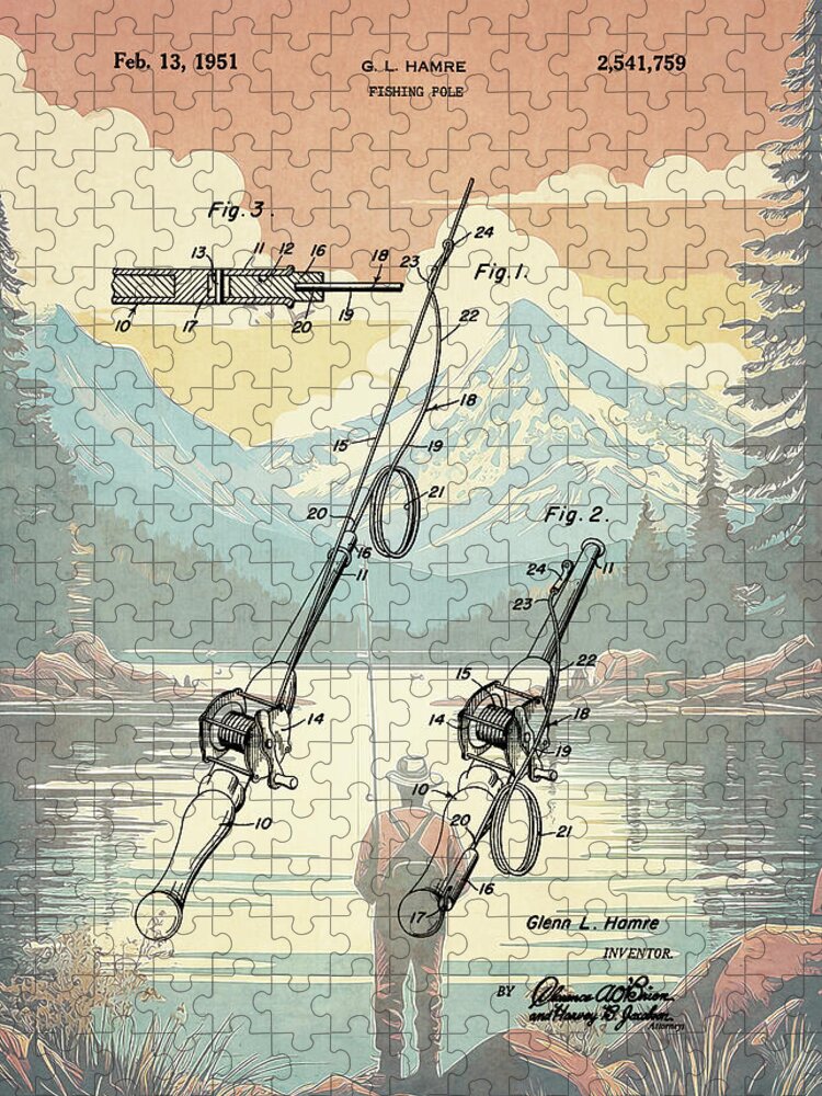 1951 Fishing Pole Patent - Puzzle