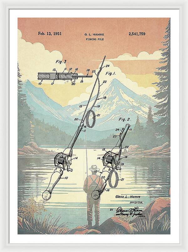 1951 Fishing Pole Patent - Framed Print