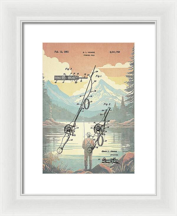 1951 Fishing Pole Patent - Framed Print