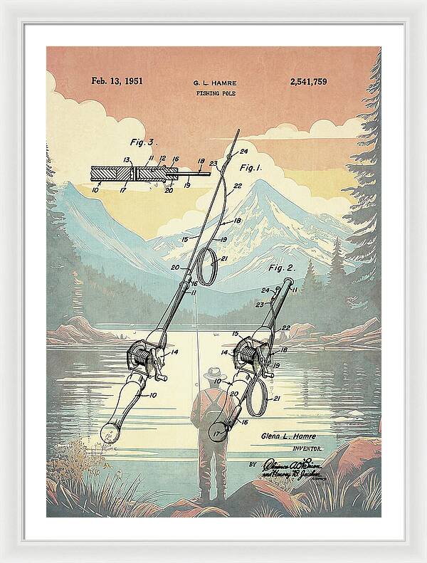 1951 Fishing Pole Patent - Framed Print