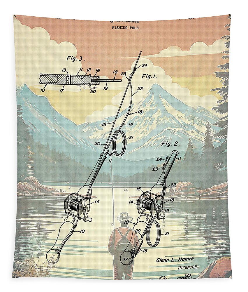 1951 Fishing Pole Patent - Tapestry