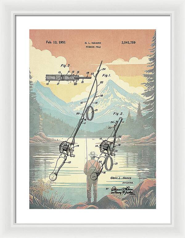 1951 Fishing Pole Patent - Framed Print