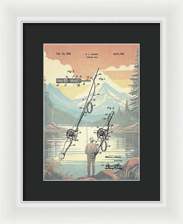 1951 Fishing Pole Patent - Framed Print