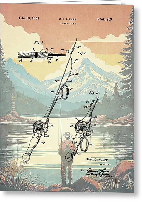 1951 Fishing Pole Patent - Greeting Card