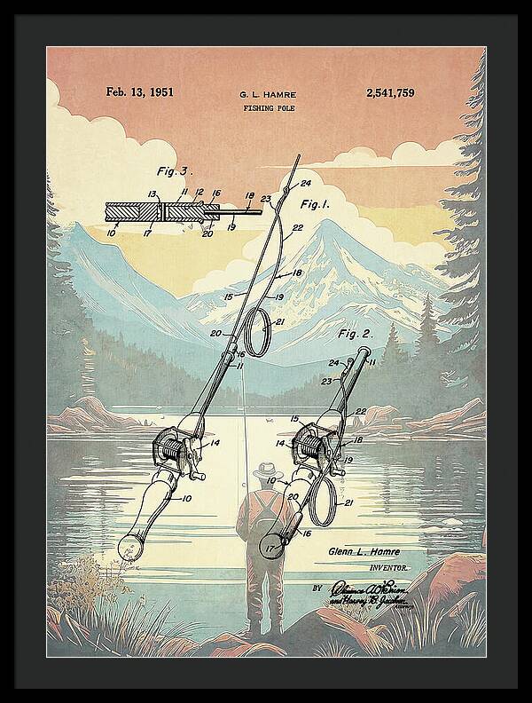 1951 Fishing Pole Patent - Framed Print