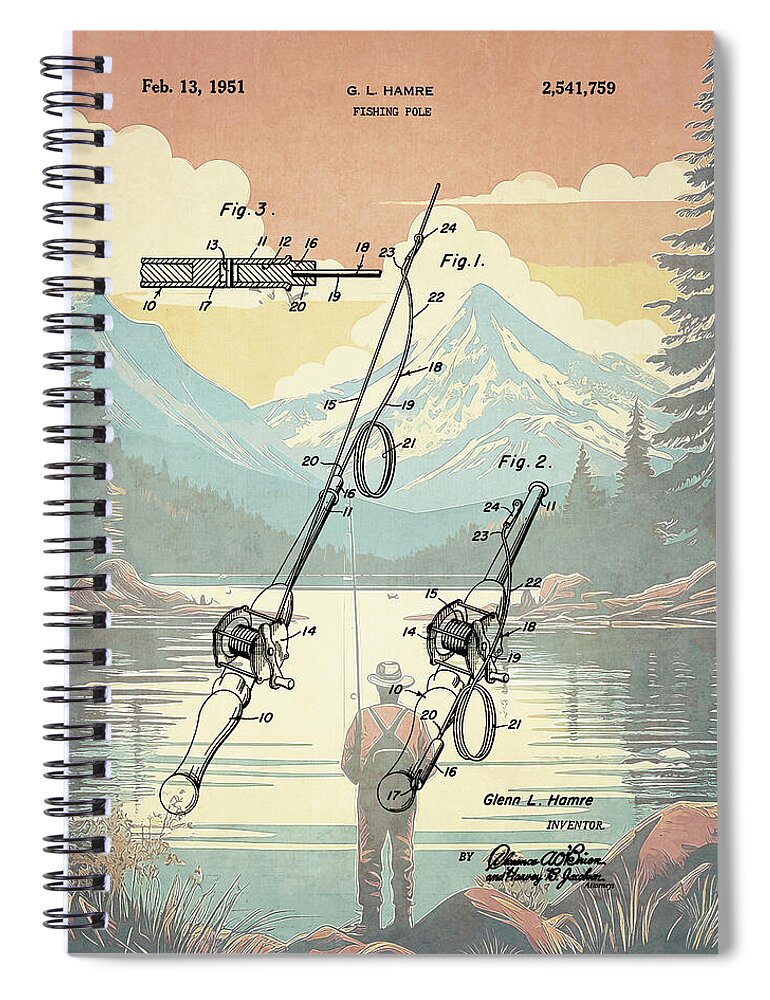 1951 Fishing Pole Patent - Spiral Notebook