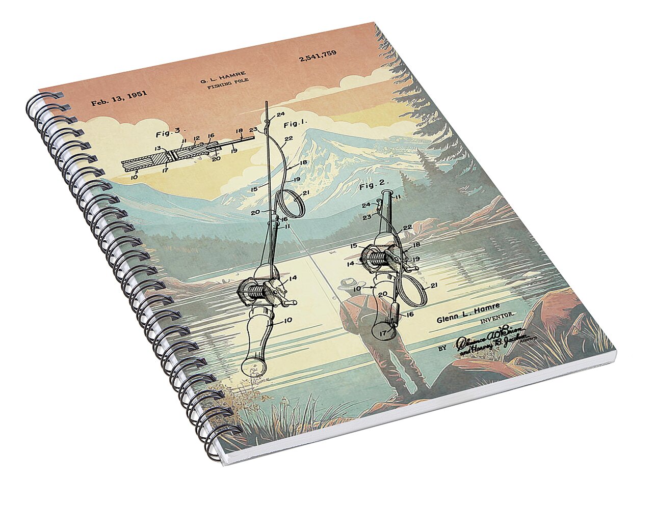 1951 Fishing Pole Patent - Spiral Notebook