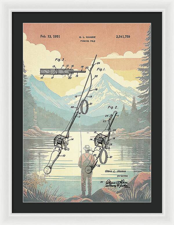 1951 Fishing Pole Patent - Framed Print