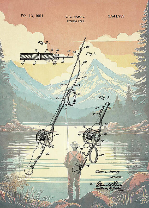 1951 Fishing Pole Patent - Art Print