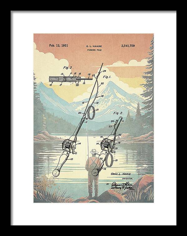 1951 Fishing Pole Patent - Framed Print