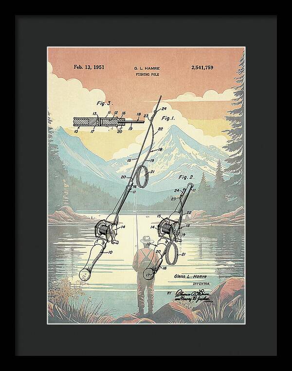 1951 Fishing Pole Patent - Framed Print