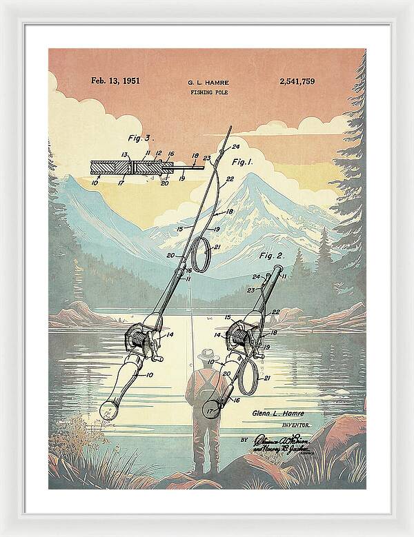 1951 Fishing Pole Patent - Framed Print