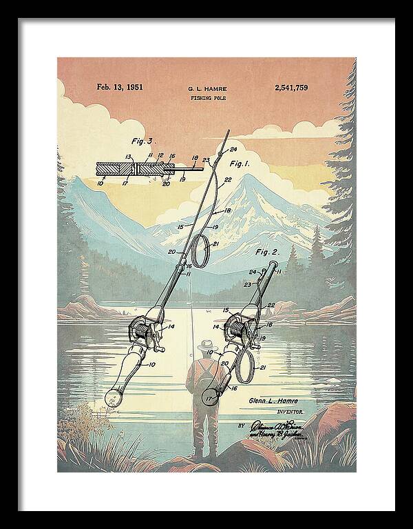 1951 Fishing Pole Patent - Framed Print