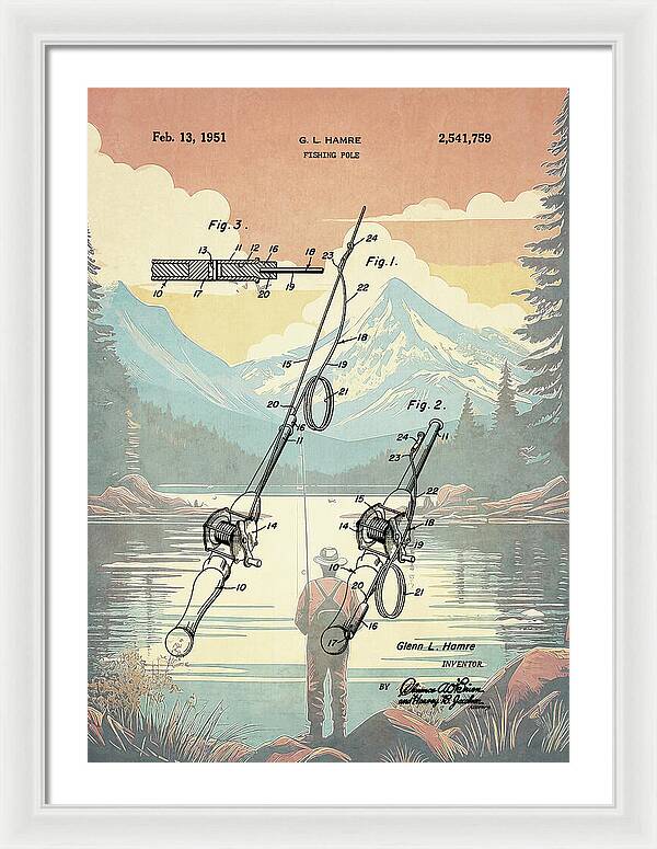 1951 Fishing Pole Patent - Framed Print