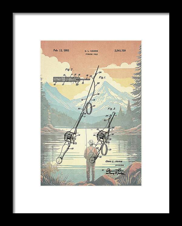 1951 Fishing Pole Patent - Framed Print