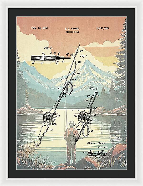 1951 Fishing Pole Patent - Framed Print