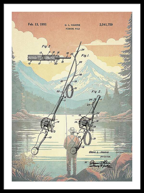 1951 Fishing Pole Patent - Framed Print