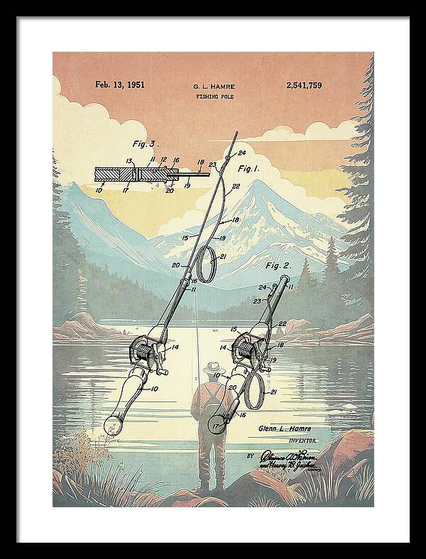 1951 Fishing Pole Patent - Framed Print