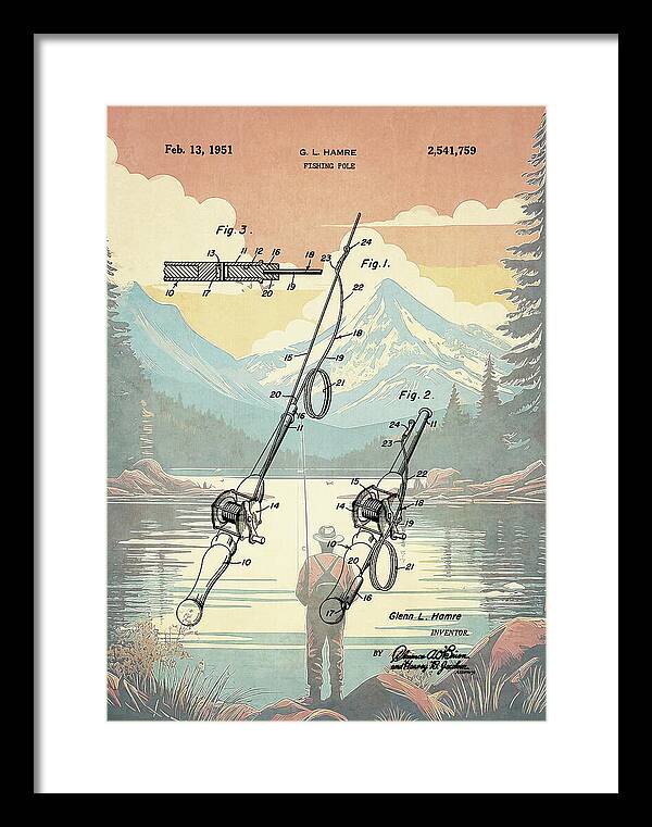 1951 Fishing Pole Patent - Framed Print