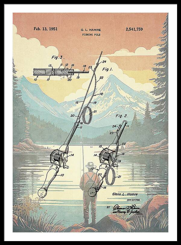 1951 Fishing Pole Patent - Framed Print